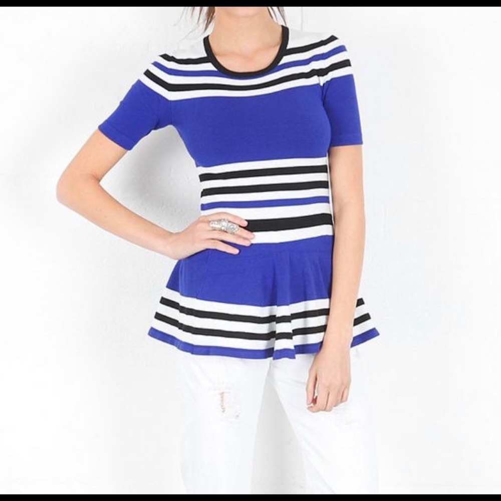 Torn by Ronny Kobo peplum nautical striped top